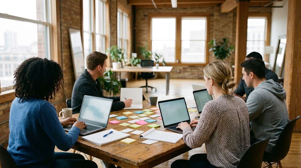 A small team at work, used in a document